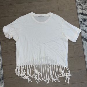 All Saints White Fringe T- Shirt